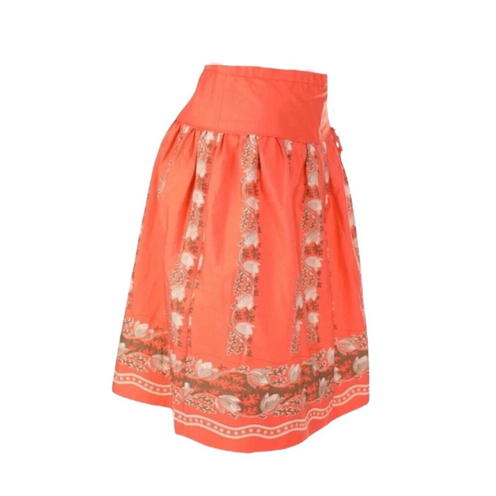 J.Crew Apricot Pink Floral A-Line Pleated Tulip Cotton Skirt Women's Size 12 - Picture 13 of 13